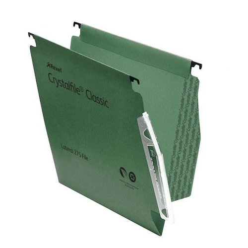 Rexel Crystalfile Classic 275 Foolscap Lateral Suspension File Manilla 15mm V Base Green (Pack 50) 78652 (27969AC)