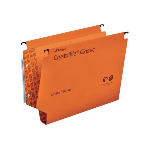 Rexel Crystalfile Classic 300 Foolscap Lateral Suspension File Manilla 30mm Orange (Pack 25) 3000110 (28011AC)