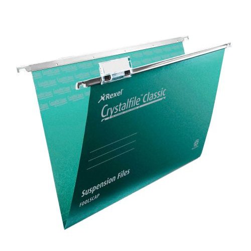 Rexel Crystalfile Classic Foolscap Suspension File Manilla 15mm V Base Green (Pack 50) 78046 (28095AC)