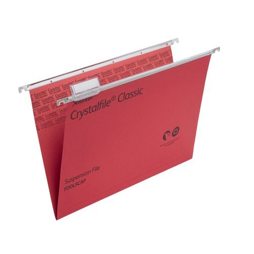 Rexel Crystalfile Classic Foolscap Suspension File Manilla 15mm Red (Pack 50) 78141 (28102AC)
