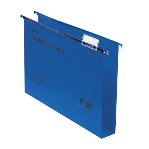 Rexel Crystalfile Classic Suspension File Manilla 30mm Wide base 230gsm Foolscap Blue (28123AC)