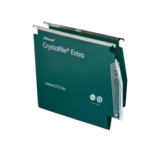Rexel Crystalfile Extra 275 Foolscap Lateral Suspension File Polypropylene 15mm V Base Green (Pack 25) 70637 (28158AC)
