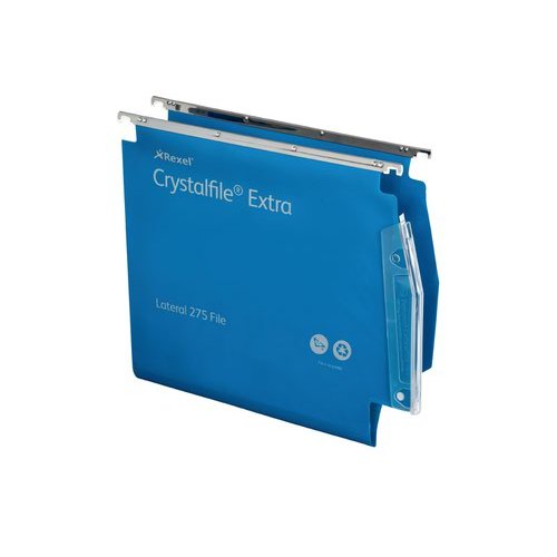 Rexel Crystalfile Extra 275 Foolscap Lateral Suspension File Polypropylene 15mm V Base Blue (Pack 25) 70639 (28172AC)
