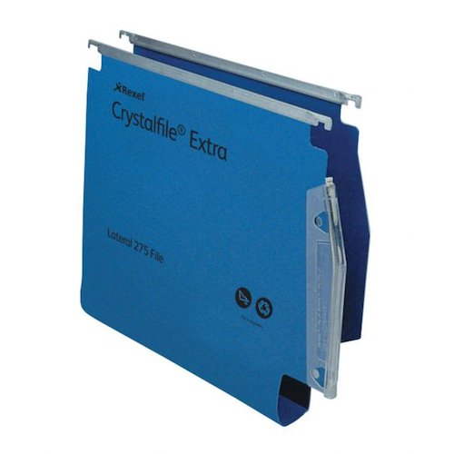 Rexel Crystalfile Extra 275 Foolscap Lateral Suspension File Polypropylene 30mm Blue (Pack 25) 70642 (28186AC)