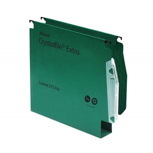 Rexel Crystalfile Extra 275 Foolscap Lateral Suspension File Polypropylene 50mm Green (Pack 25) 71763 (28193AC)
