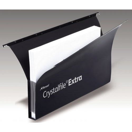 Rexel Crystalfile Extra Secura Foolscap Lateral Suspension File Polypropylene 30mm Black (Pack 20) 3000087 (28207AC)
