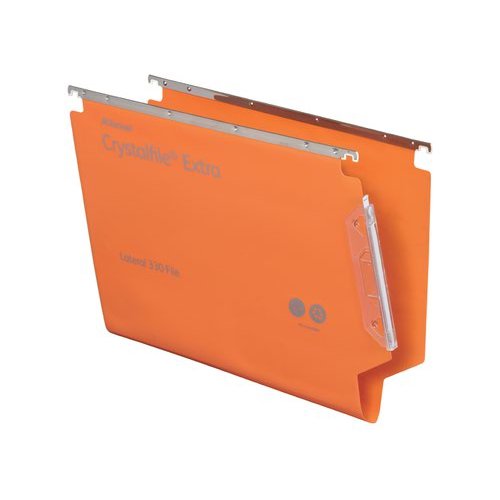 Rexel Crystalfile Extra 330 Foolscap Lateral Suspension File Polypropylene 30mm Orange (Pack 25) 3000125 (28221AC)