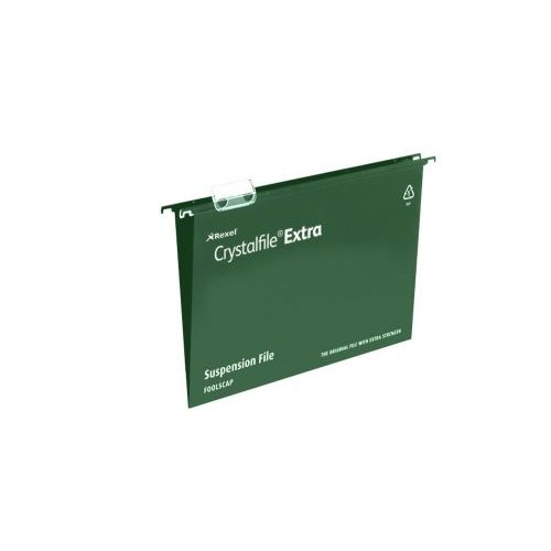 Rexel Crystalfile Extra A4 Suspension File Polypropylene 15mm V Base Green (Pack 25) 70634 (28228AC)