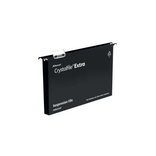 Rexel Crystalfile Extra Foolscap Suspension File Polypropylene 30mm Black (Pack 25) 3000081 (28270AC)
