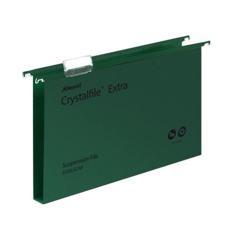 Rexel Crystalfile Extra Foolscap Suspension File Polypropylene 30mm Green (Pack 25) 70631 (28277AC)
