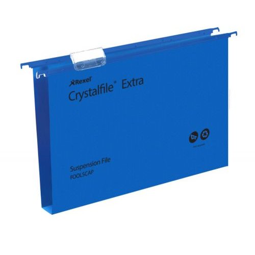 Rexel Crystalfile Extra Foolscap Suspension File Polypropylene 30mm Blue (Pack 25) 70633 (28291AC)