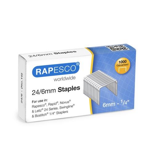 Rapesco 24/6mm Galvanised Staples (Pack 1000) (29443RA)