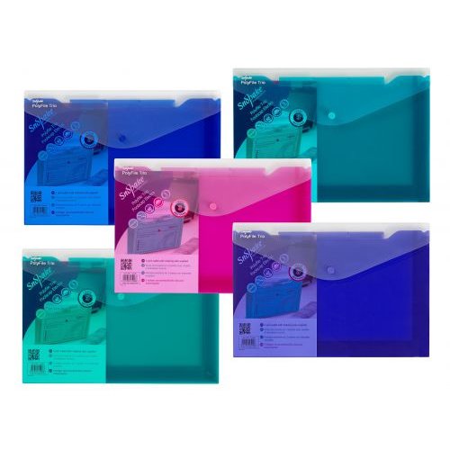 Snopake Polyfile Trio Wallet File Polypropylene Foolscap Electra Assorted Colours (Pack 5) (31336SN)