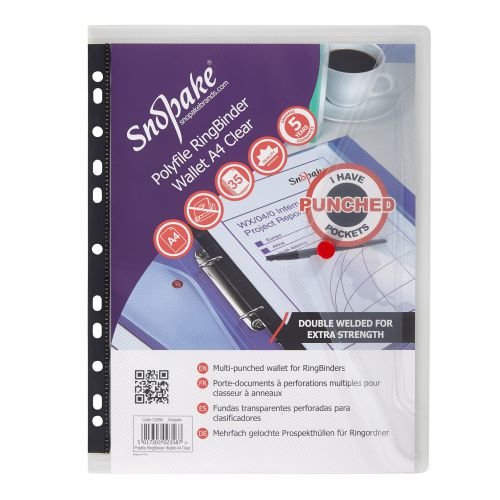 Snopake Polyfile Ring Binder Wallet File A4 Clear (Pack 5) (31707SN)