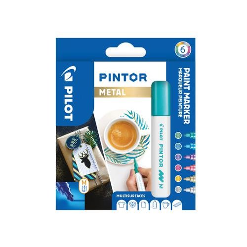 Pilot Pintor Medium Bullet Tip Paint Marker 4.5mm Metallic Assorted Colours (Pack 6) 3131910517450 (31739PT)