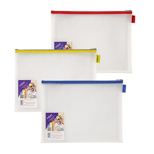Snopake Mesh Zippa Bag EVA Foolscap 300 Micron Assorted Colours (Pack 3) (32197SN)