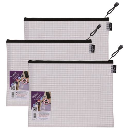 Snopake Mesh Zippa Bag EVA Foolscap 300 Micron Black (Pack 3) (32225SN)