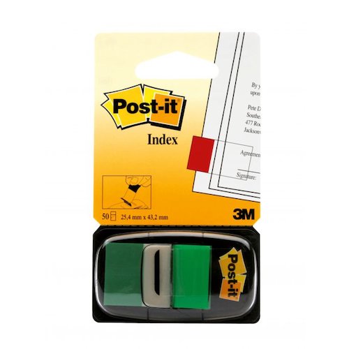 Post it Index Flags Repositionable 25x43mm 12x50 Tabs Green (Pack 600) 7000029856 (32386TT)
