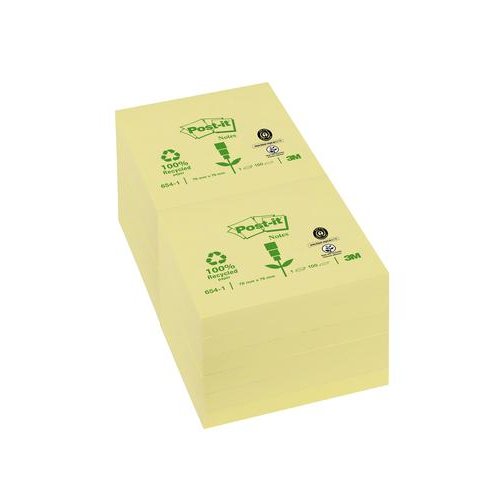 Post it Recycled Notes Pad of 100 76x76mm Yellow (32442TT)