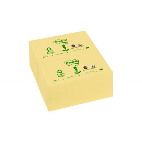 Post it Notes Recycled 76x127mm 100 Sheets Canary Yellow (Pack 12) 7100172759 (32449TT)