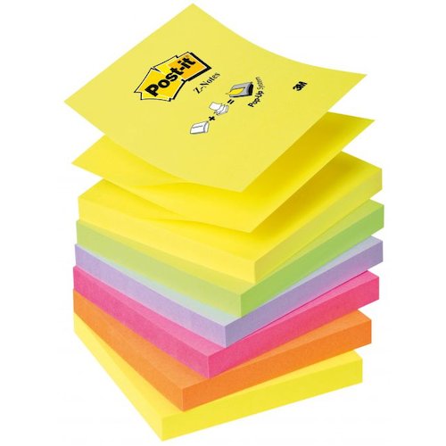 Post it Z Notes 76x76mm 100 Sheets Neon Rainbow (Pack 6) R330 NR (32512TT)