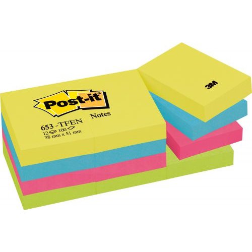 Post it Colour Notes Pad of 100 Sheets 38x51mm Energetic Palette Rainbow Colours (32589TT)
