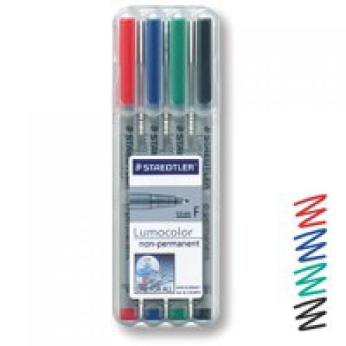 Staedtler Lumocolor OHP Pen Non Permanent Fine 0.6mm Line Assorted Colours (Pack 4) (33177TT)