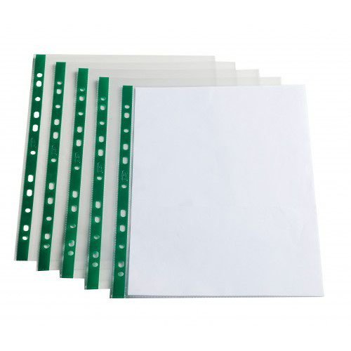 ValueX Punched Pocket A4 Glass Clear 60 micron Green Reinforcing Strip (Pack 100) 400166572 (33524PF)
