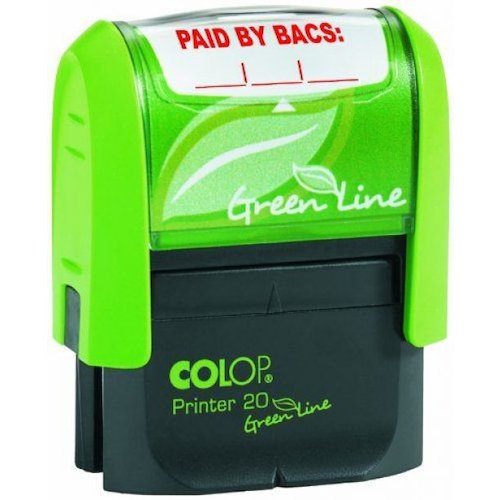 Colop Green Line P20 Self Inking Word Stamp PAID BY BACS 35x12mm Red Ink (34070CL)