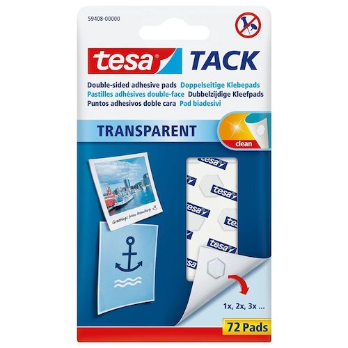 Tesa Tack Double Sided Adhesive Pads Transparent (Pack 72) (34672TE)