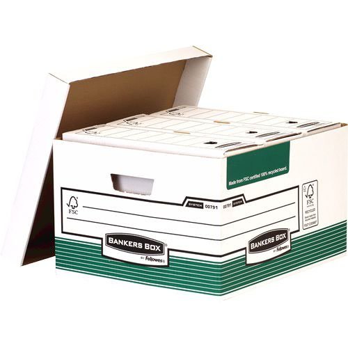 Bankers Box by Fellowes System Storage Box Foolscap White & Green FSC (35081FE)