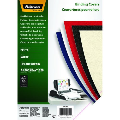 Fellowes Binding Cover Delta Leathergrain A4 250gsm (Pack 100) (35599FE)