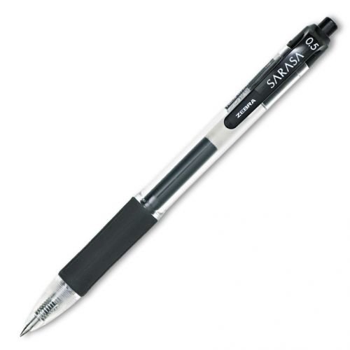 Zebra Sarasa Retractable Gel Rollerball Pen 0.5mm Tip 0.3mm Line Black (Pack 12) (36576ZB)