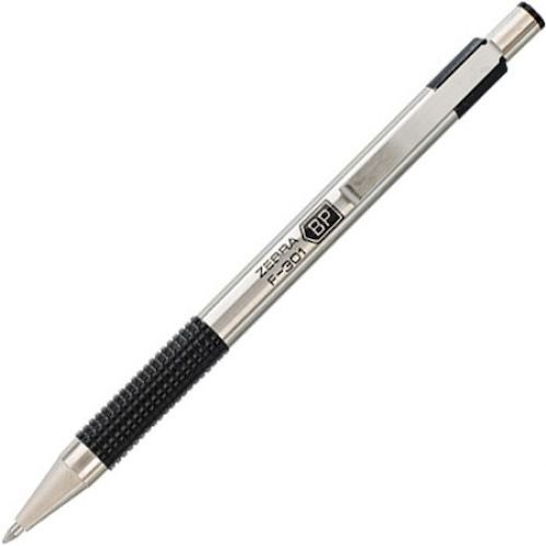 Zebra F 301 Deluxe Retractable Ballpoint Pen 1.0mm Tip 0.5mm Line Stainless Steel Barrel Black Ink (36758ZB)