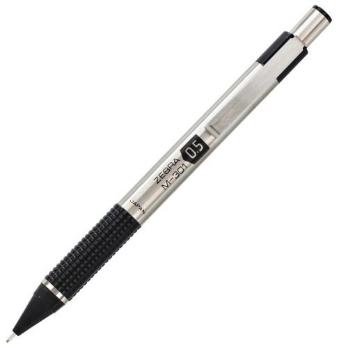 Zebra F 301 Deluxe Retractable Ballpoint Pen 1.0mm Tip 0.5mm Line Stainless Steel Barrel Black Ink (Pack 2) (36772ZB)