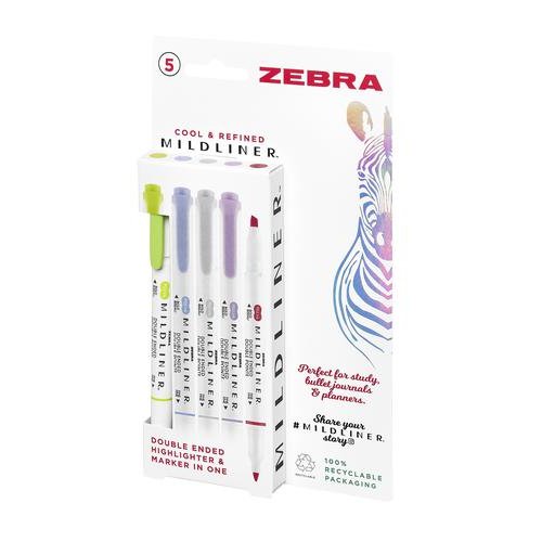 Zebra Mildliner Twin Tip Highlighter Marker Assorted Cool and Refined (Pack 5) 2690 (37199ZB)