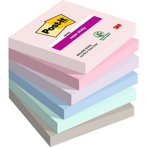 Post it Super Sticky Notes Soulful Colours 76x76mm 90 Sheets (Pack of 6) 7100259204 (38823MM)