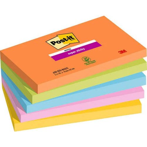 Post it Super Sticky Notes Boost Colours 76x127mm 90 Sheets (Pack of 5) 7100258793 (38872MM)