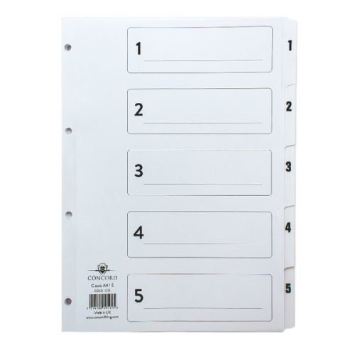 Concord Classic Index 1 5 A4 180gsm Board White with Clear Mylar Tabs 00501/CS5 (39127CC)