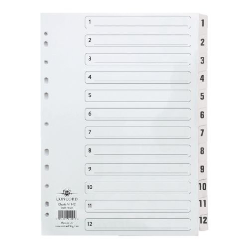 Concord Classic Index 1 12 A4 180gsm Board White with Clear Mylar Tabs 01201/CS12 (39134CC)
