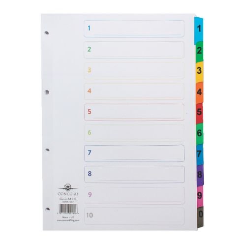 Concord Classic Index 1 10 A4 180gsm Board White with Coloured Mylar Tabs 00401/CS4 (39155CC)