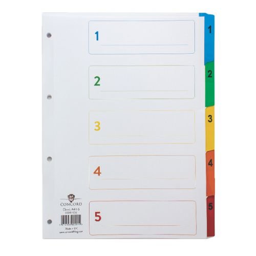 Concord Classic Index 1 5 A4 180gsm Board White with Coloured Mylar Tabs 00201/CS2 (39176CC)
