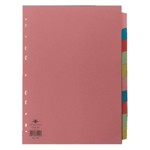 Concord Subject Dividers 10 Part Multipunched 160gsm A4 Assorted (39344CC)