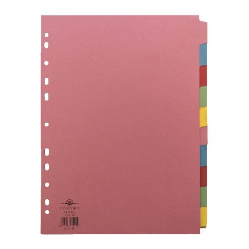 Concord Subject Dividers 10 Part Multipunched 160gsm A4 Assorted (39463CC)