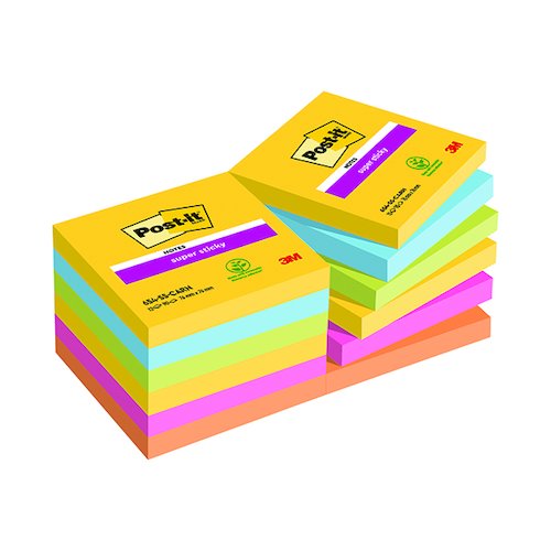 Post it Notes Super Sticky 76 x 76mm Rio (12 Pack) 654 12SS RIO (3M15170)