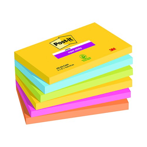 Post it Notes Super Sticky 76 x 127mm Rio (6 Pack) 70 0052 5132 0 (3M40127)