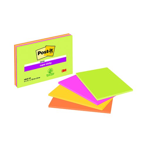 Post it Super Sticky Meeting Notes 200x149mm Neon Assorted (4 Pack) 6845 SSP (3M84969)