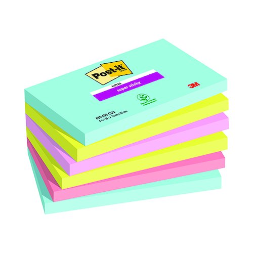 Post it Notes Super Sticky 76 x 127mm Miami (6 Pack) 655 6SS MIA (3M87167)