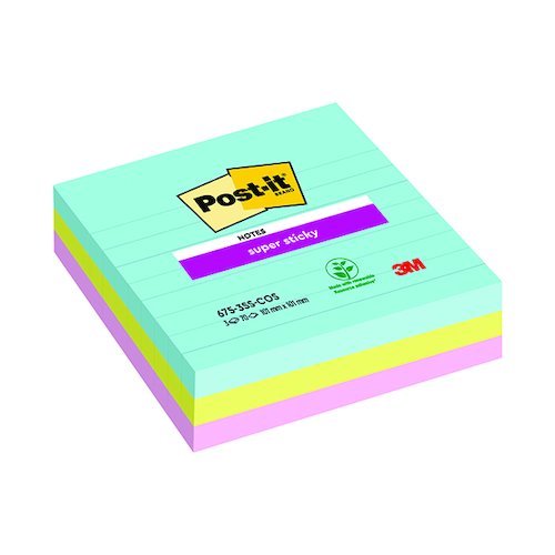 Post it Notes Super Sticky XL 101 x 101mm Lined Miami (3 Pack) 675 SS3 MIA (3M87169)
