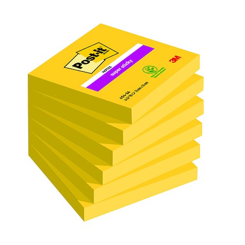 Post it Notes Super Sticky 76x76mm Ultra Yellow 90 Sheets (6 Pack) 654 S6 (3M93191)